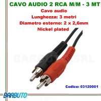 CAVO AUDIO 2 RCA MASCHIO/MASCHIO - 3 Mt, DIAMETRO ESTERNO 2 x 2,6mm 